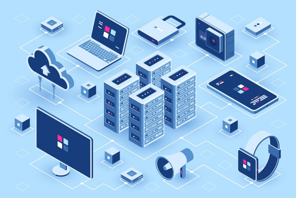 Computer technology isometric icons pack vector illustration