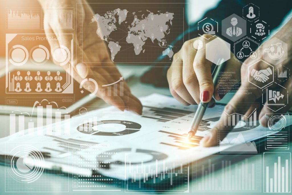 3 hands point to the data